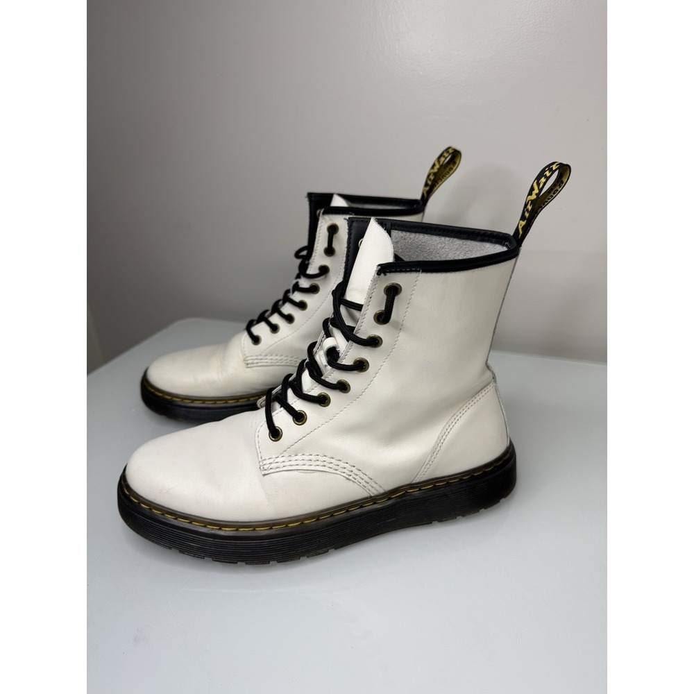 Dr Doc Martens Zavala Combat Boots Women Sz 10 White Leather Lace Up Ankle
